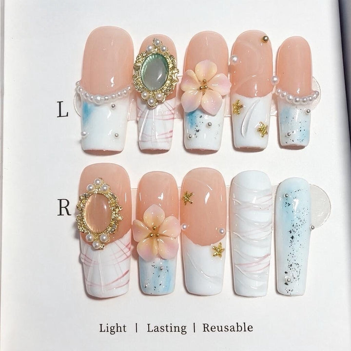 Floral Embellished Press-On Nail Set