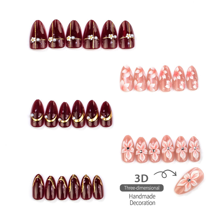 Elegant Press-On Nail Art Set with Floral Accents