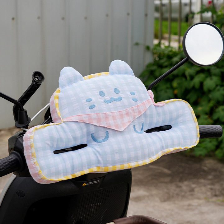 Padded handlebar mittens for scooter with cute plush cat design