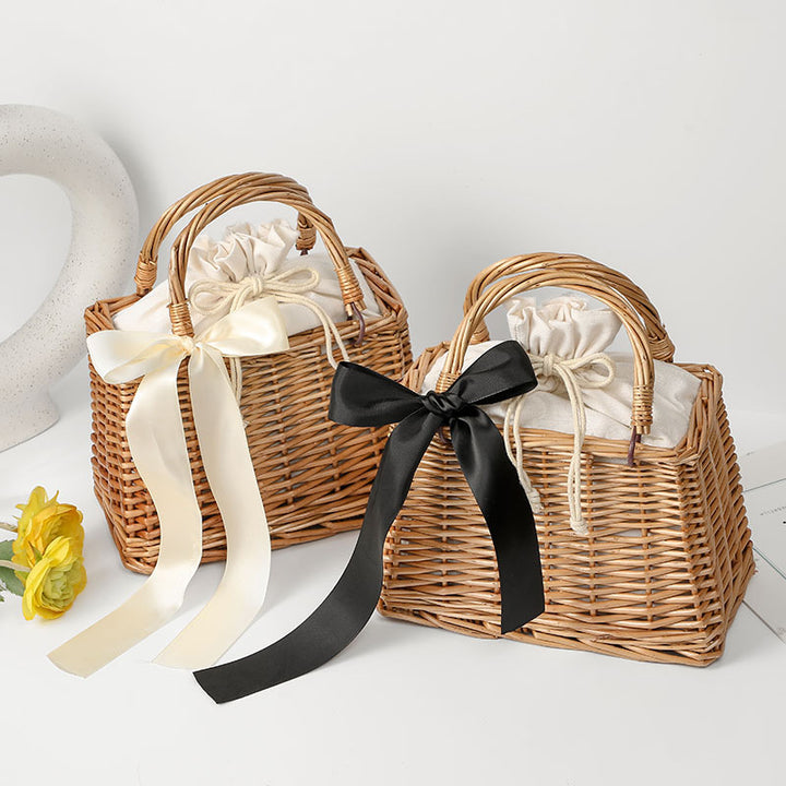 Women's Handwoven Basket Bag with Elegant Bow Accent Kalsten