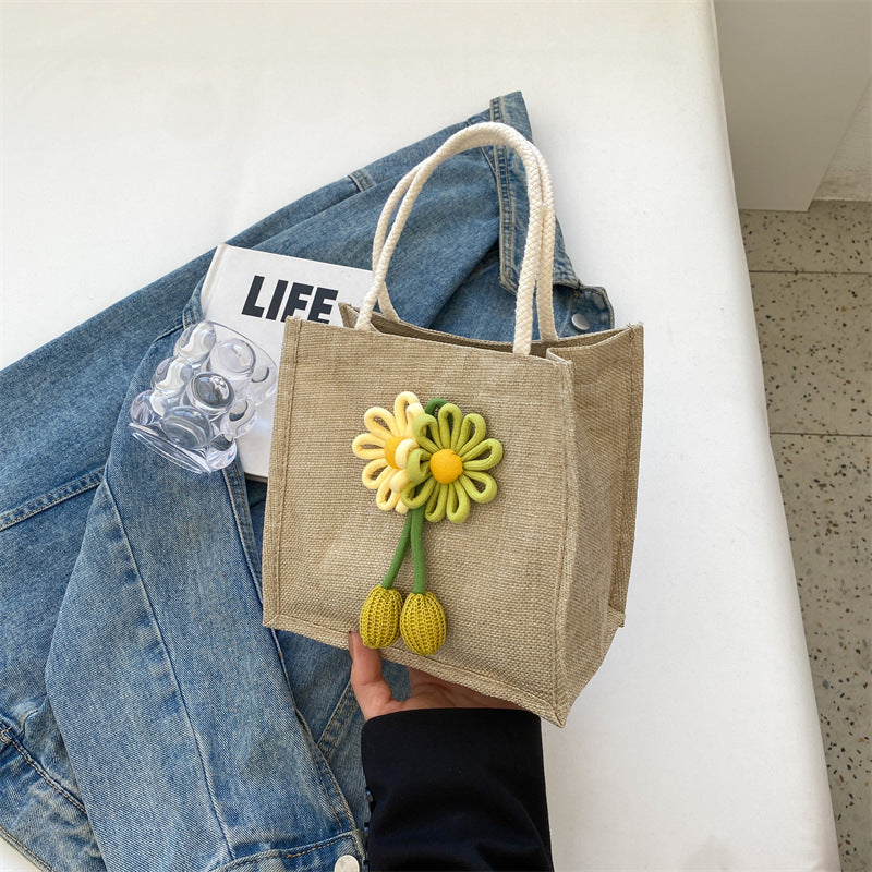Decorative Floral Accent Tote Bag