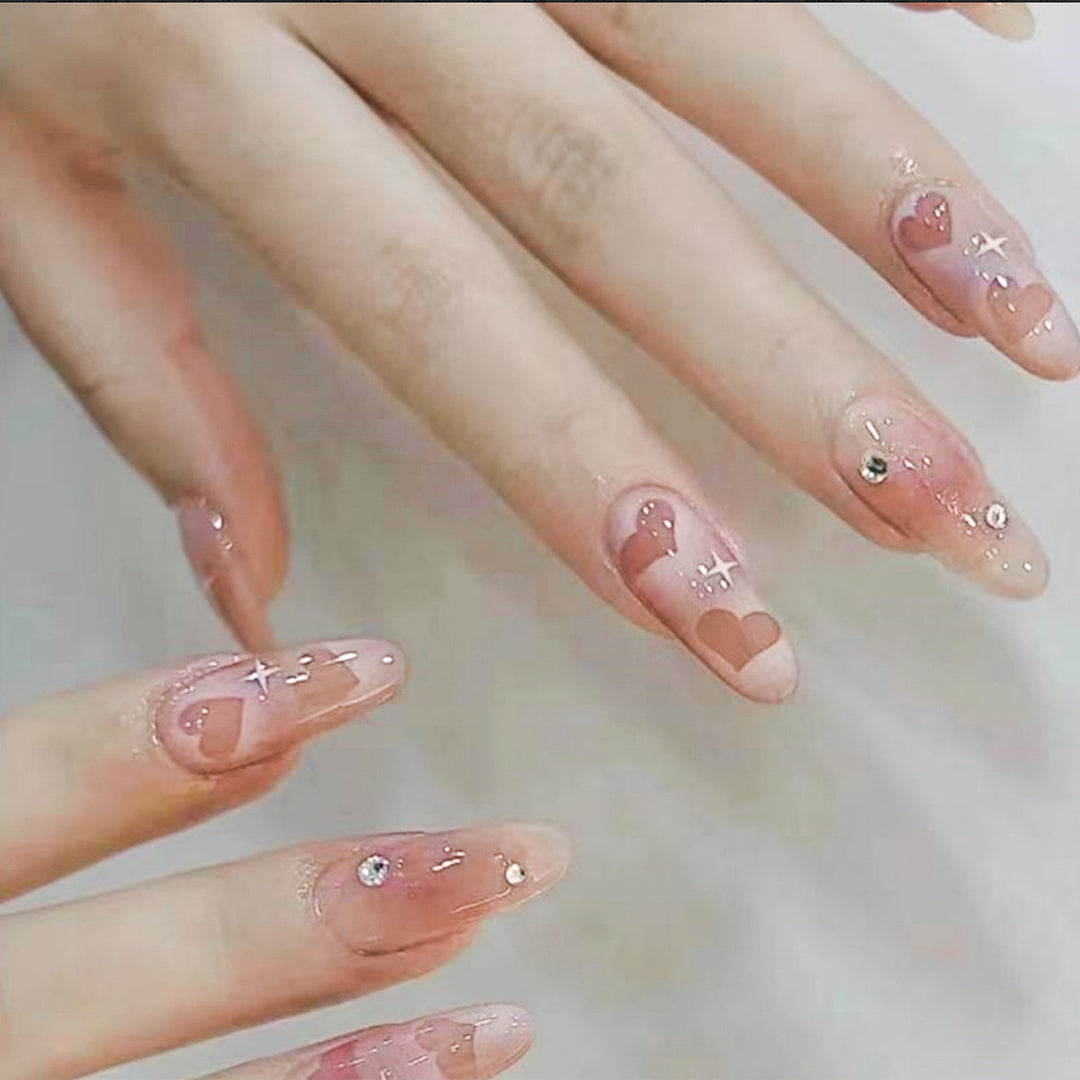 Artistic Heart-Embellished Press-On Nails