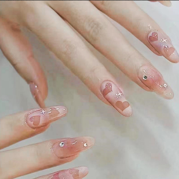 Artistic Heart-Embellished Press-On Nails