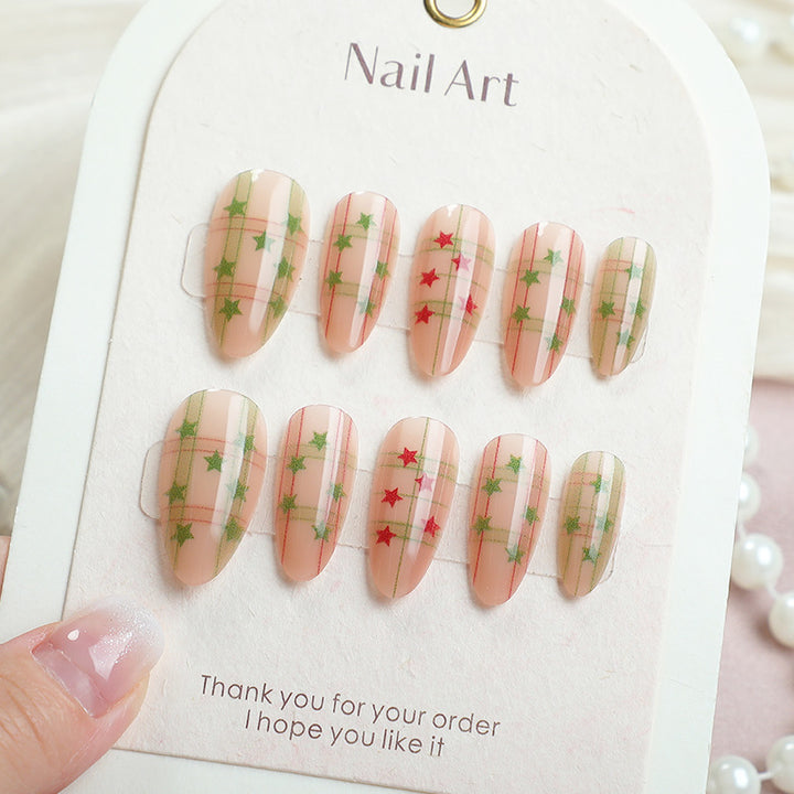 Festive Star Pattern Press-On Nail Art Kalsten