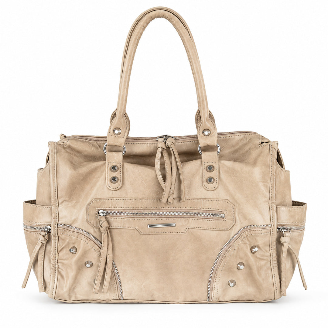 Multi-Pocket Vintage Leather Tote
