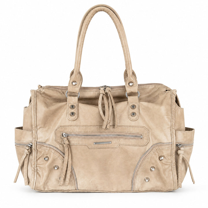 Multi-Pocket Vintage Leather Tote