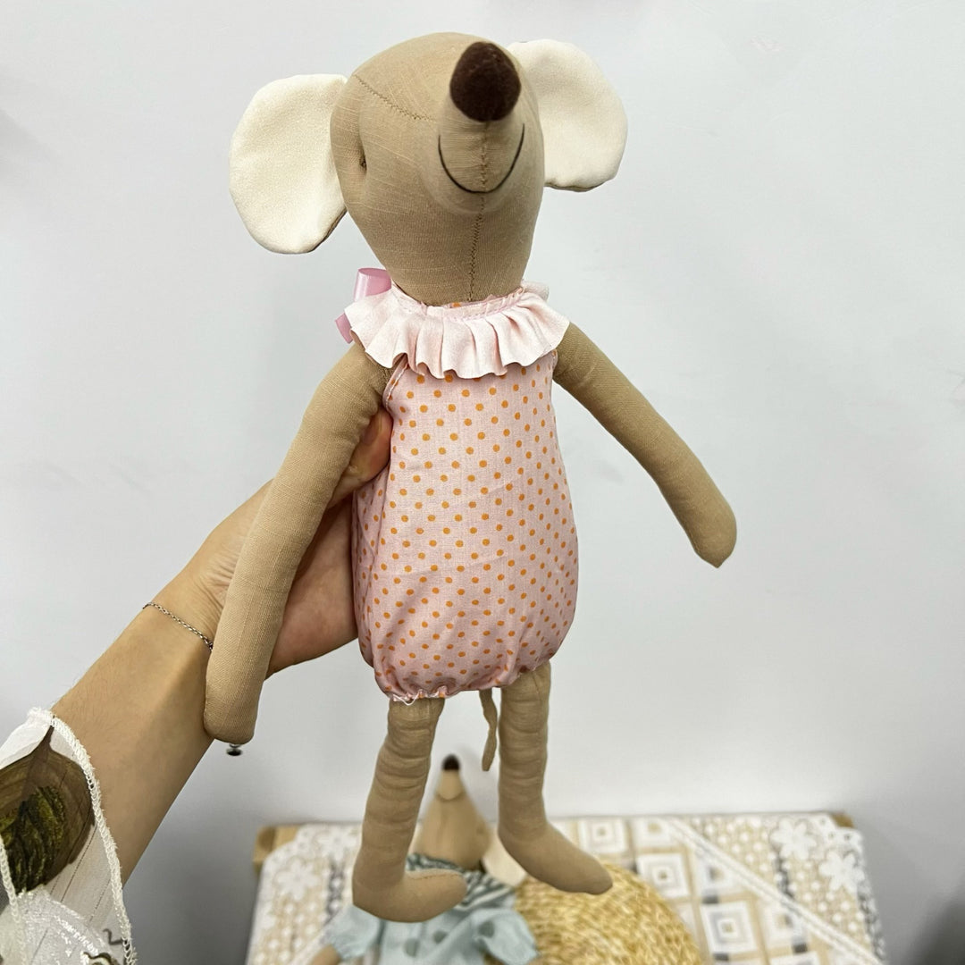 Handmade Organic Cotton Long-Leg Bunny Plush with Embroidered Overalls