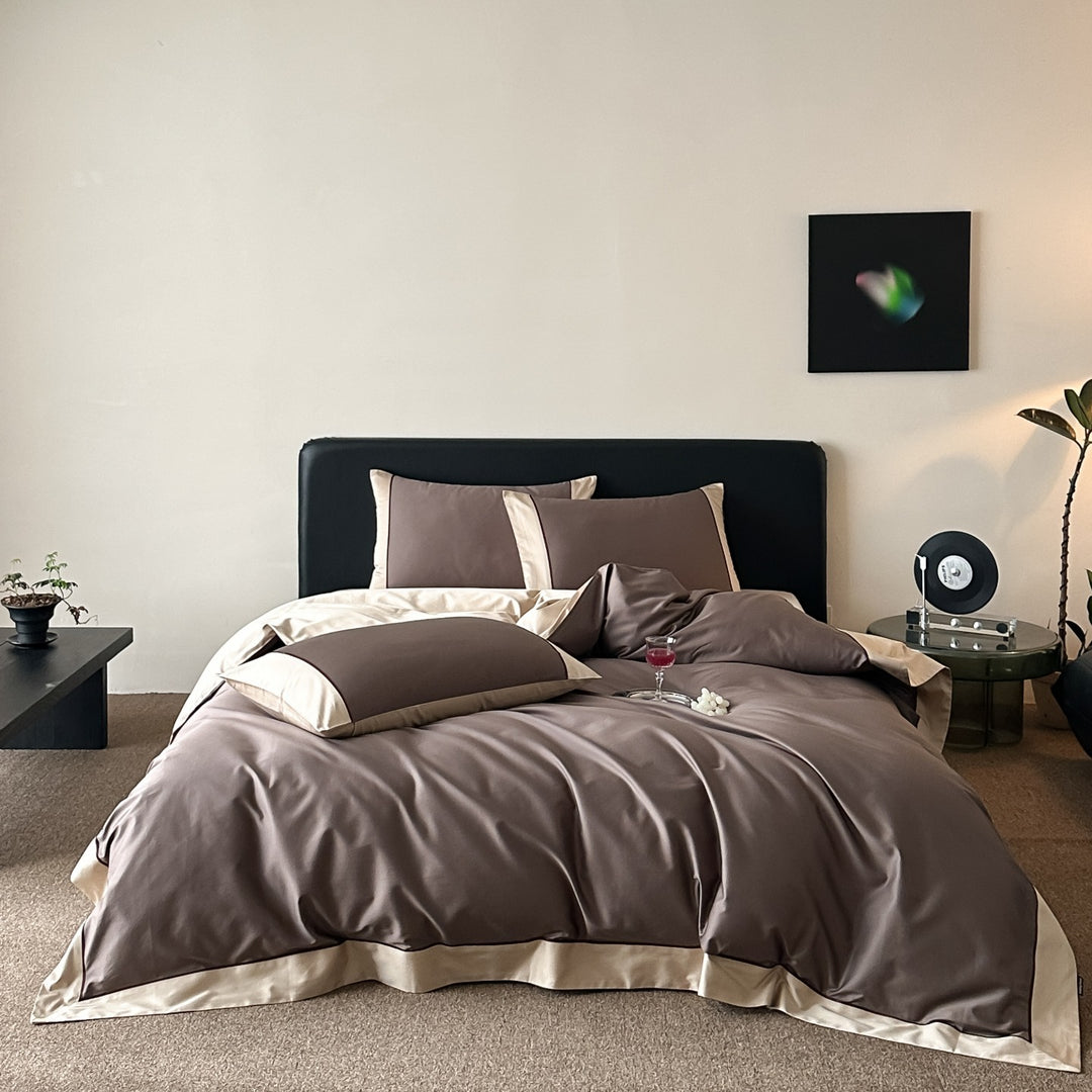 Premium cotton satin bedding set with fine contrast piping and hotel closure