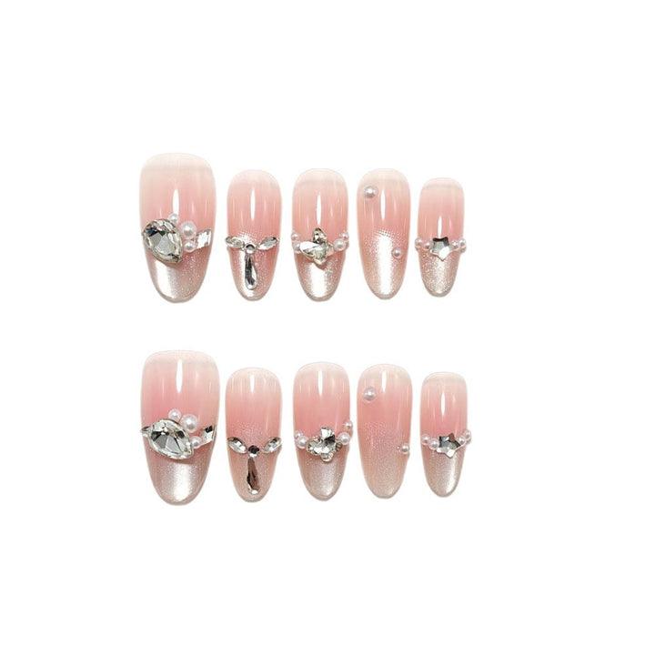 Glamorous artificial nail set with elegant rhinestone applications Kalsten