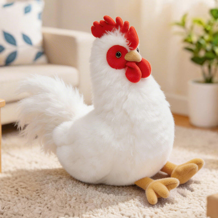 Lifelike Plush Hen Floor Cushion with Fluffy Faux Fur and Embroidered Face Kalsten