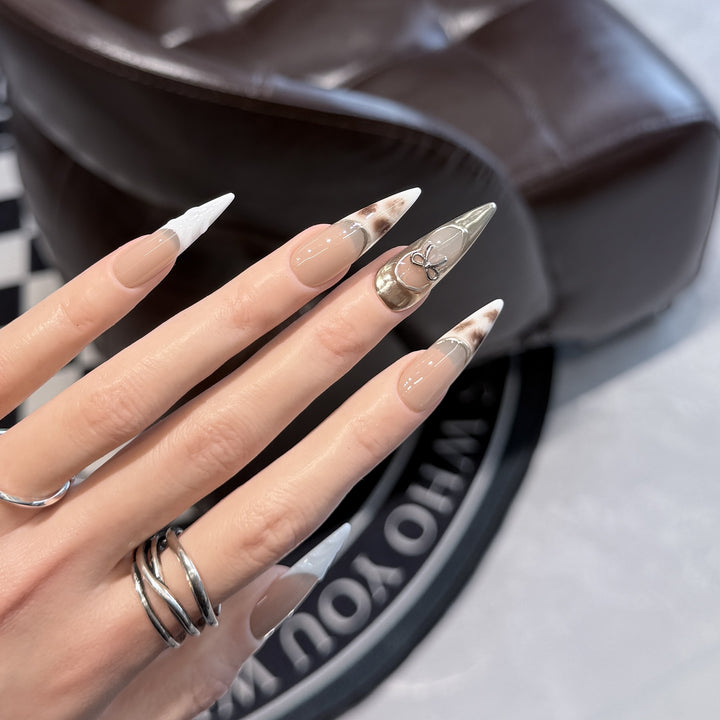 Decorative Stiletto Press-On Nail Art Set with Unique Design Elements Kalsten