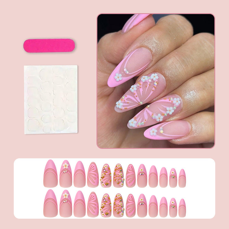 Artificial nail set with elegant flower and glitter decorations Kalsten