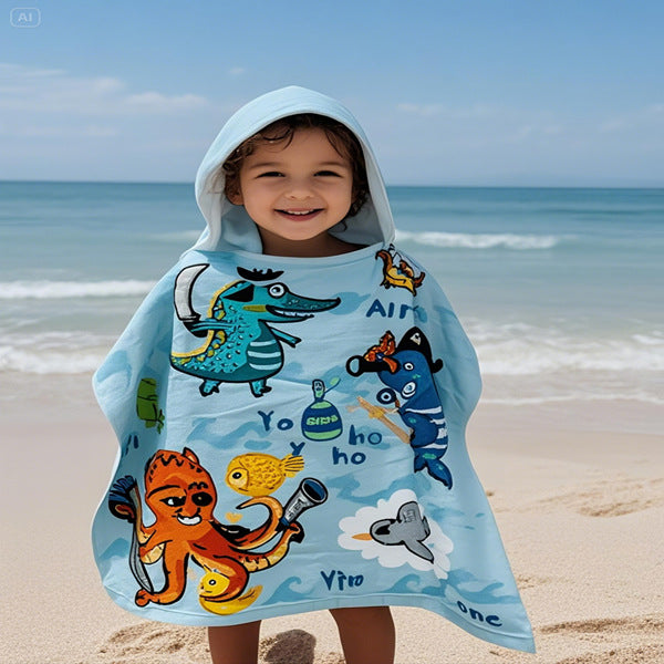 Kids' Fun Dinosaur-Themed Hooded Towel Poncho Kalsten