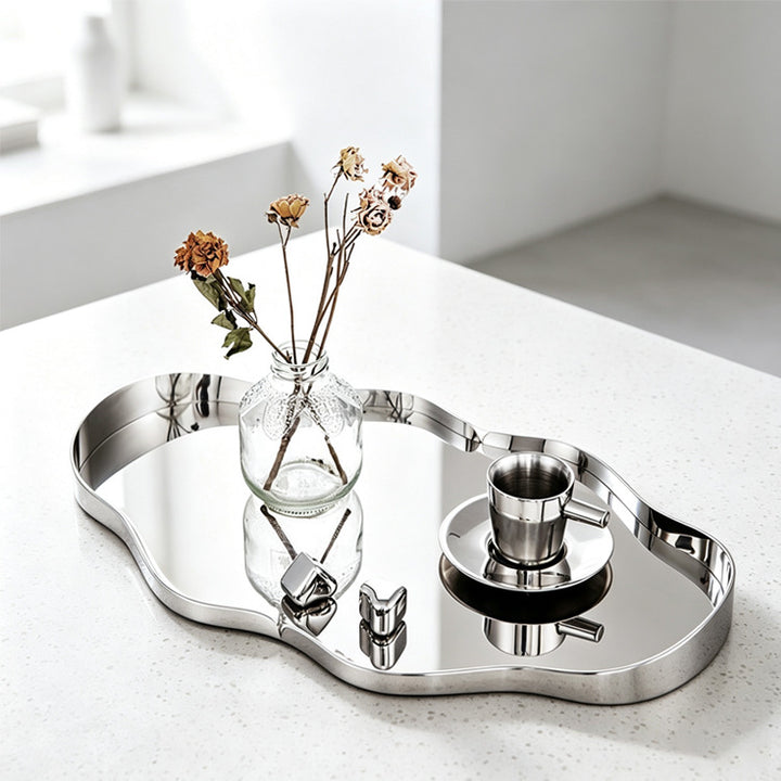 Sculptural Mirrored Decorative Serving Tray