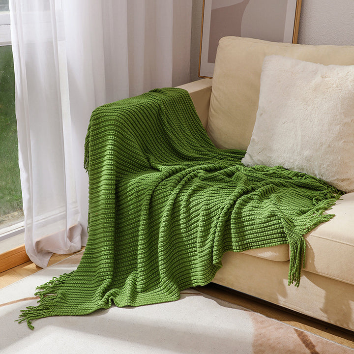 Textured Fringe Knit Throw Blanket Kalsten