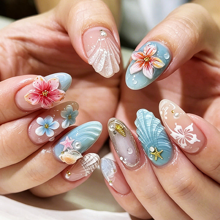 Artistic Ocean-Themed Press-On Nail Set kalsten