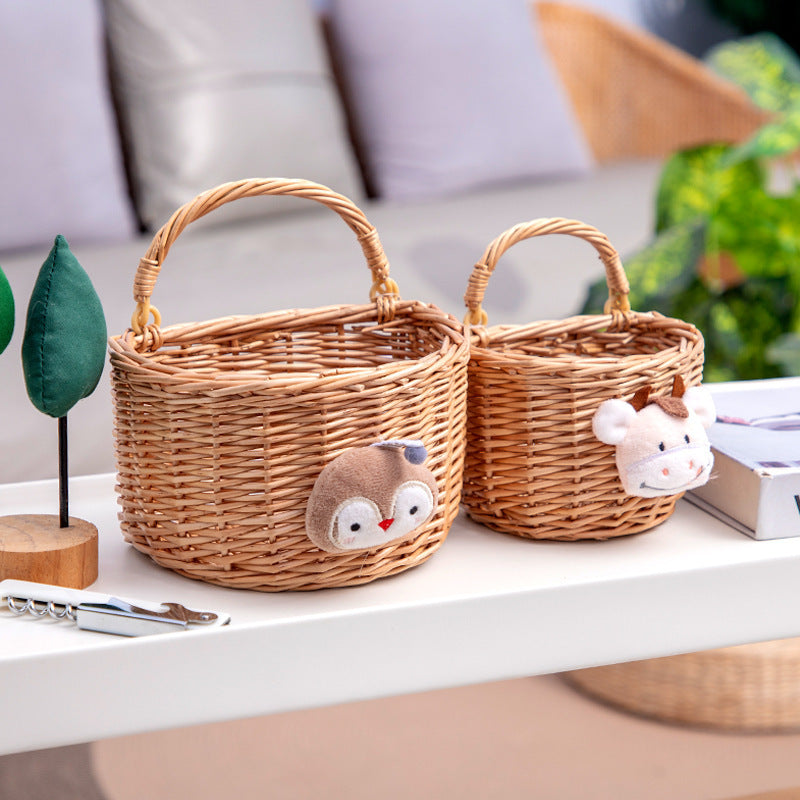 Decorative Woven Storage Basket with Plush Animal Kalsten