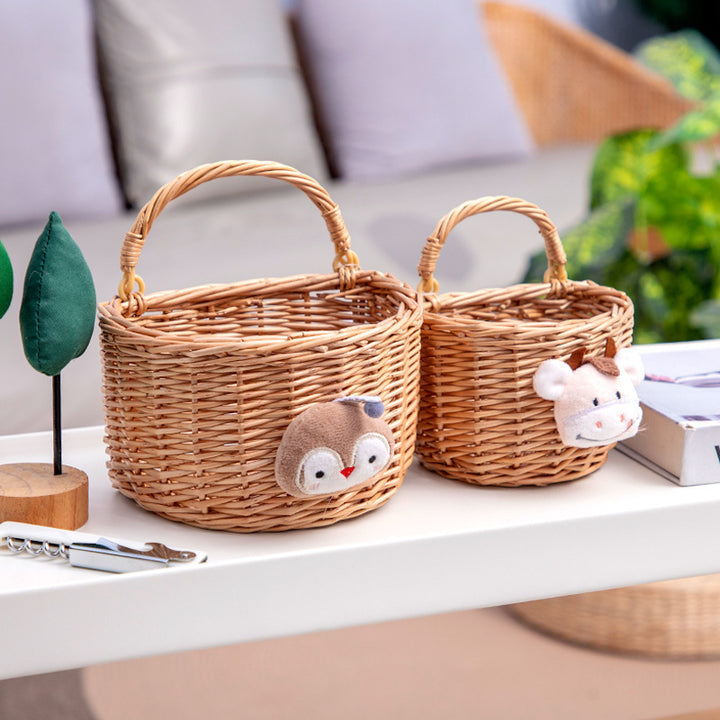 Decorative Woven Storage Basket with Plush Animal Kalsten