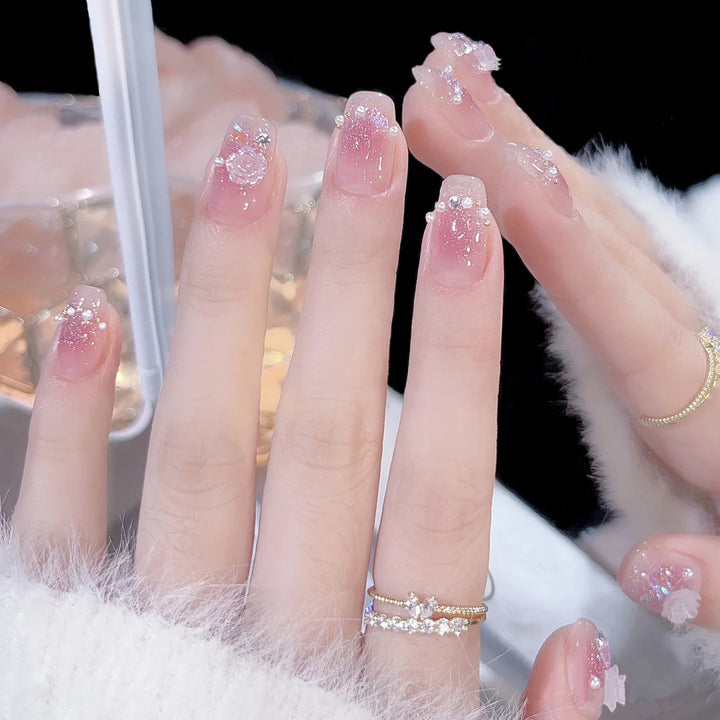Artificial artificial nails with heart design and glitter elements Kalsten