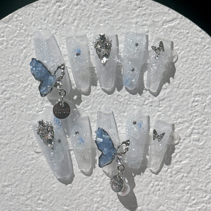 Decorative Butterfly-Inspired 3D Press-On Nail Set
