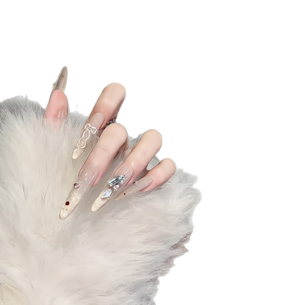 Artistic Crystal-Embellished Stiletto Nail Extensions