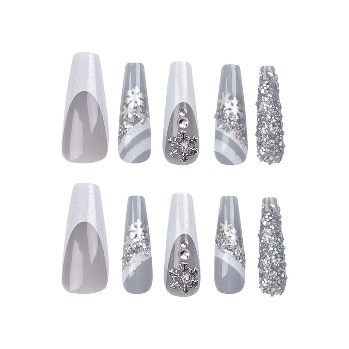 Elegant Artificial Nails with Glitter and Snow Design Kalsten