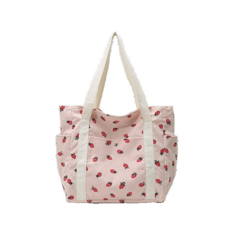 Spacious Strawberry Print Tote Bag