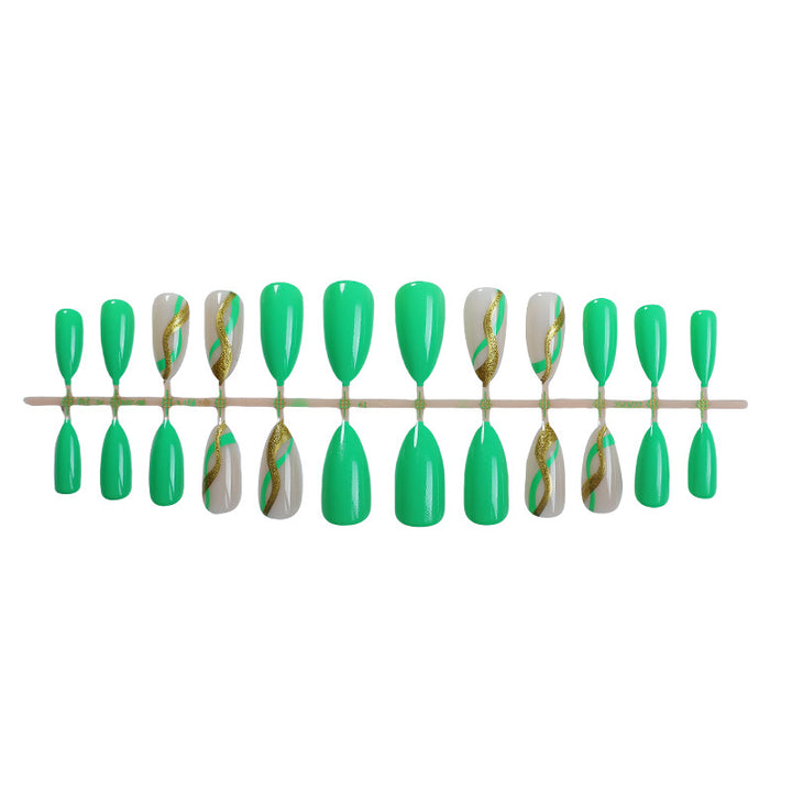 Artistic Press-On Nail Set with Eye-Catching Green Patterns kalsten
