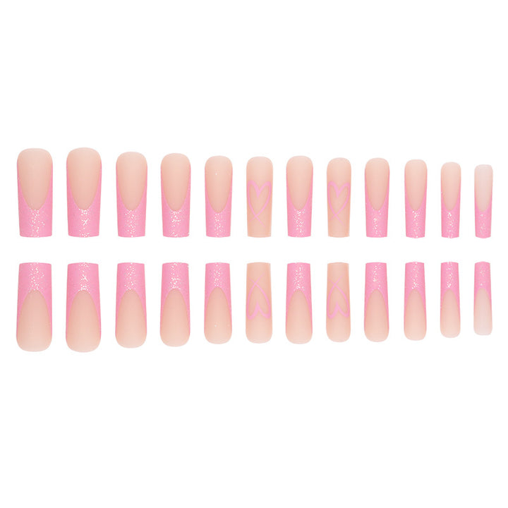 Glittery Heart-Design Long Press-On Nails Kalsten