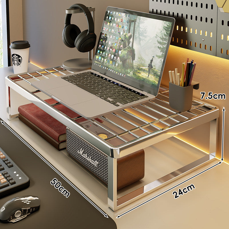 Ventilated Metal Grid Laptop & Monitor Riser with Under-Storage Shelf