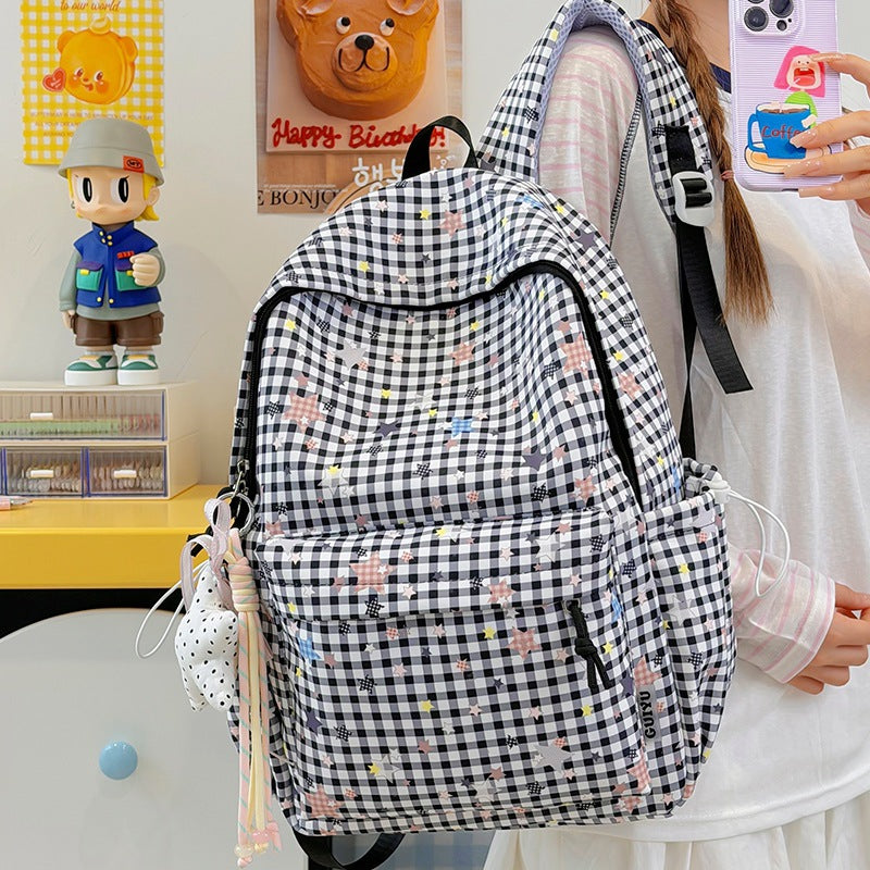 Stylish Checked Star-Patterned Backpack Kalsten