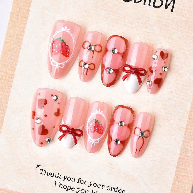 Cute Strawberry-Themed Press-On Nail Art Set Kalsten