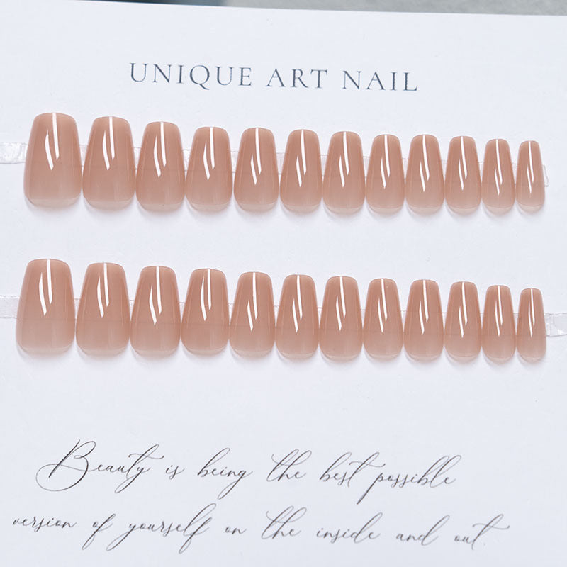 Natural Glossy Long Coffin Press-On Nails