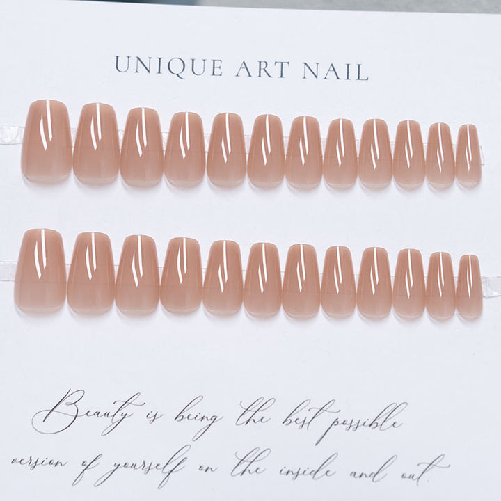 Natural Glossy Long Coffin Press-On Nails