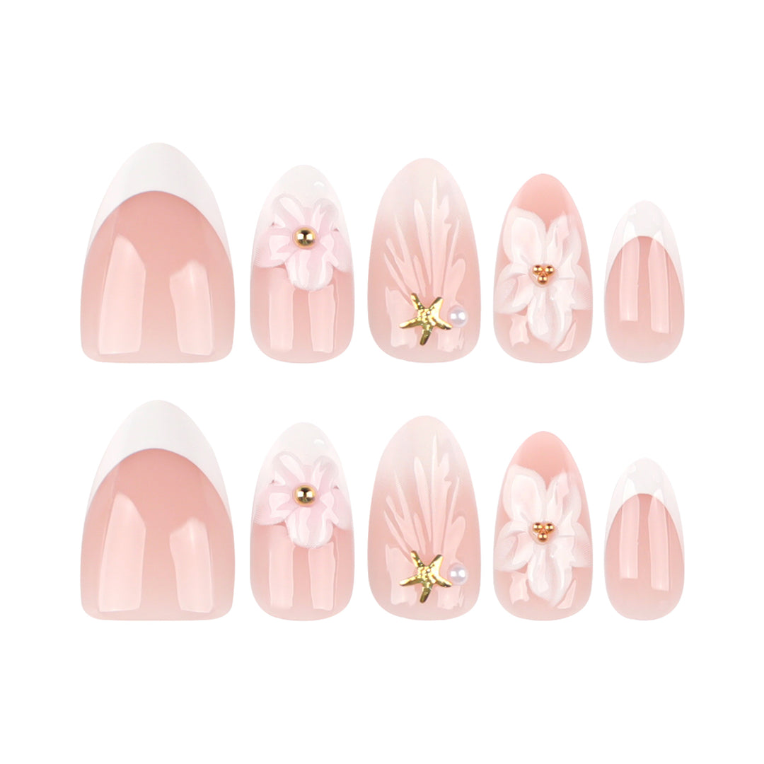 Elegant artificial nails with floral design and glitter accents Kalsten