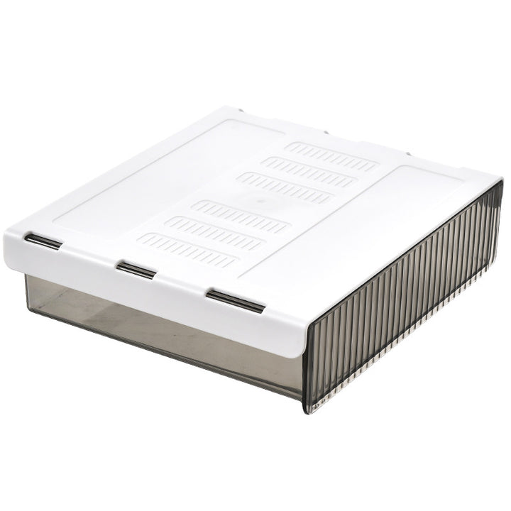 Storage box with removable drawer and space-saving organizer compartment
