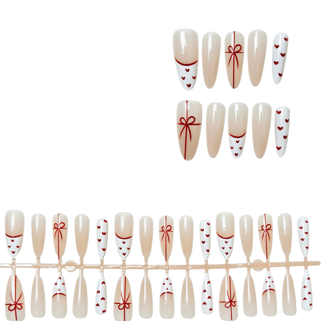 Reusable Waterproof Press-On Nail Set with Heart Design