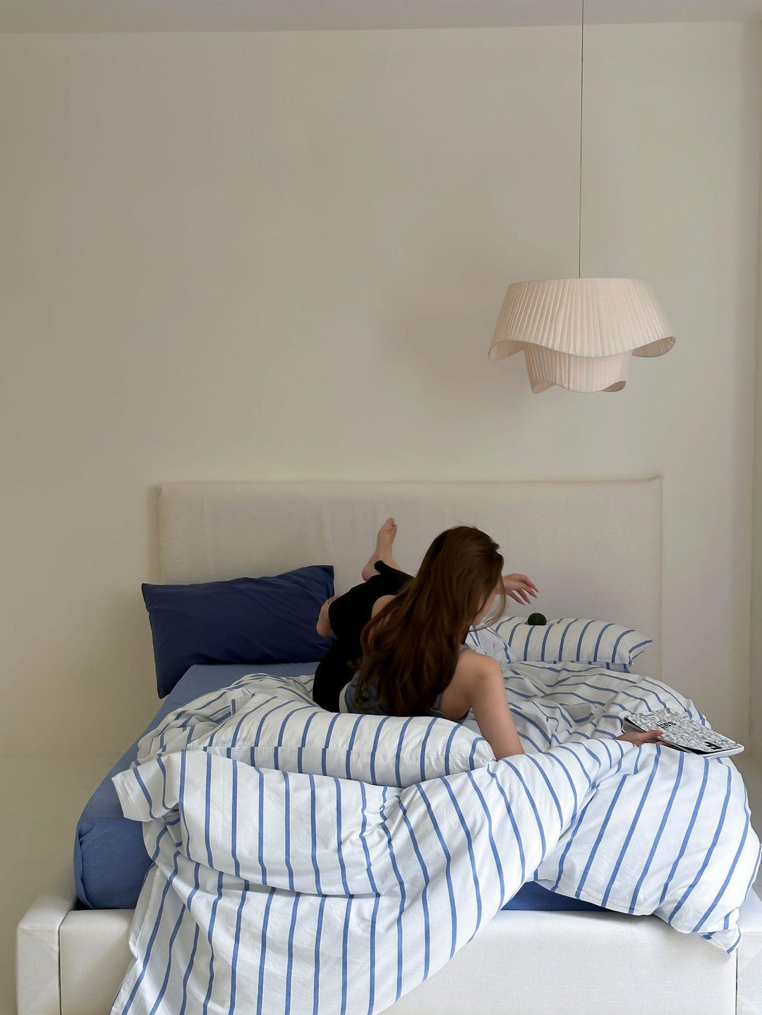Duvet cover set made of cotton percale with fine pinstripe