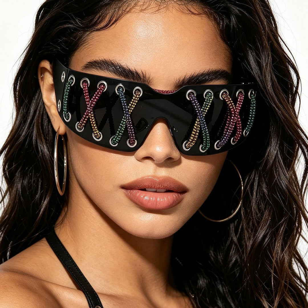 Women futuristic design sunglasses with unique decor Kalsten