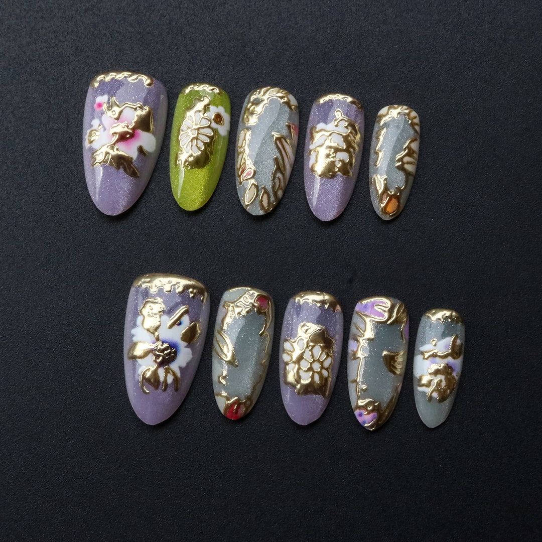 Artistic 3D Floral Press-On Nail Set