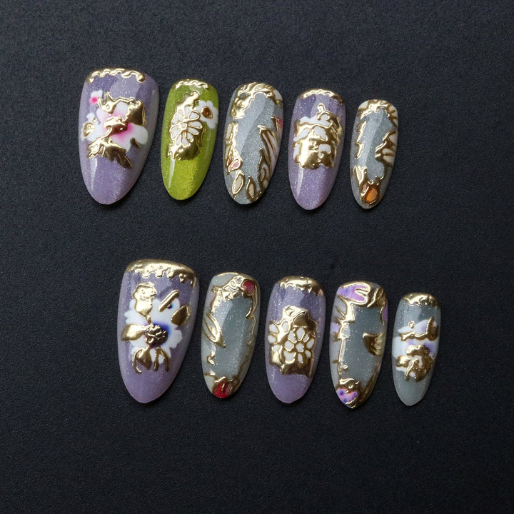 Artistic 3D Floral Press-On Nail Set