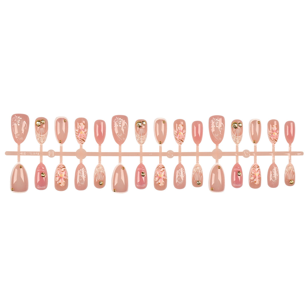 Decorative Nail Tips Set with Gold Accents