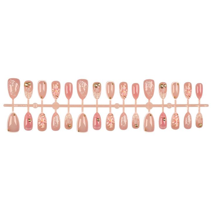 Decorative Nail Tips Set with Gold Accents
