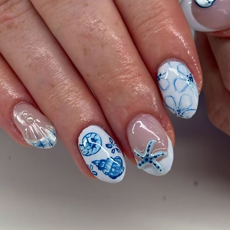 Acrylic nail set with maritime design and creative details Kalsten