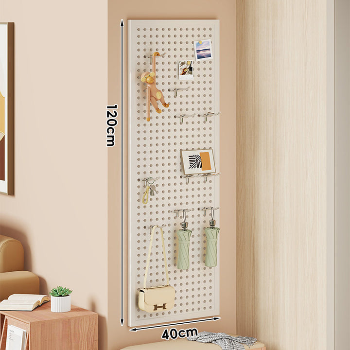 Wall-Mounted Perforated Pegboard Organizer Panel with Modular Hooks