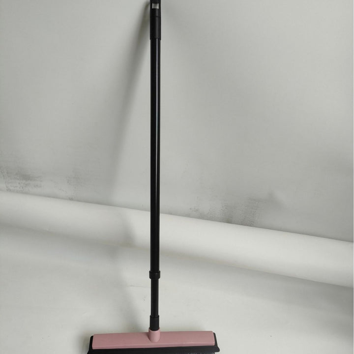 Heavy-Duty Rubber Floor Squeegee With Telescopic Handle And Angled Swivel Head