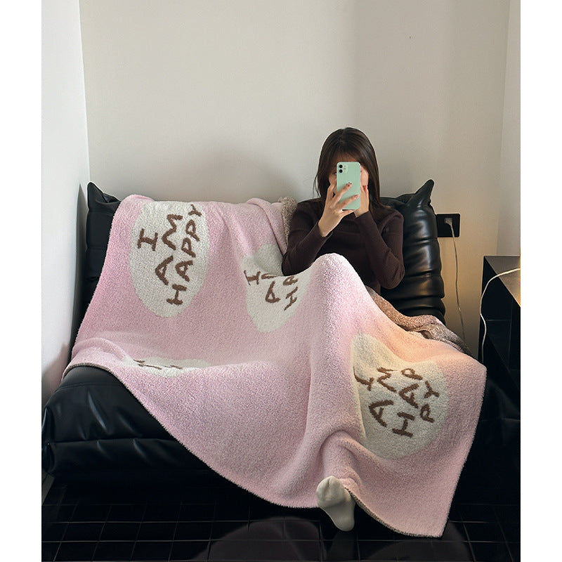 Cuddle blanket with large lettering motif and soft bouclé fabric
