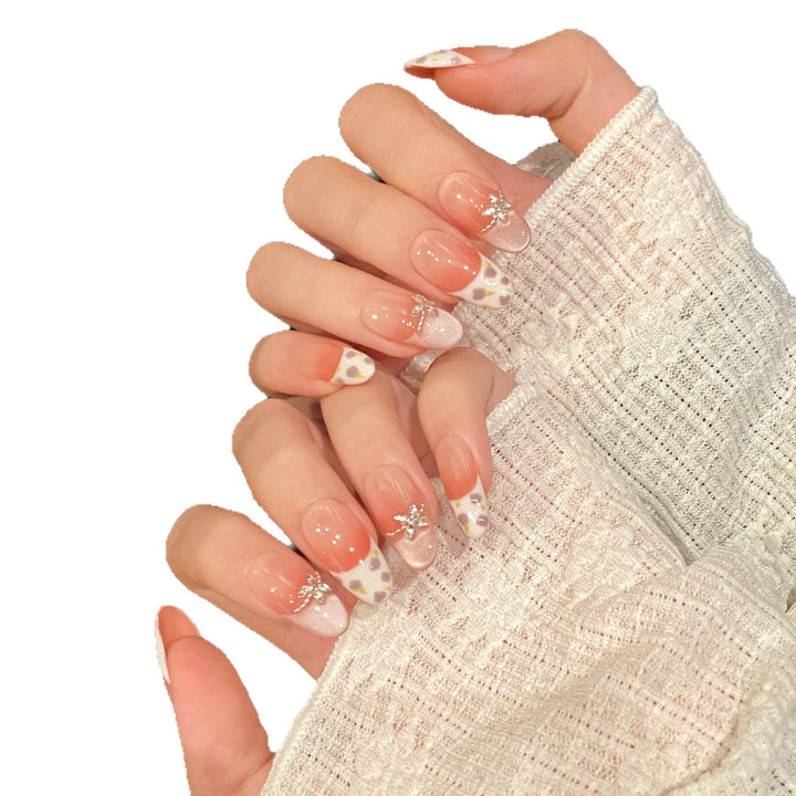Artistic Floral Press-On Nail Art Set with Glittering Accents
