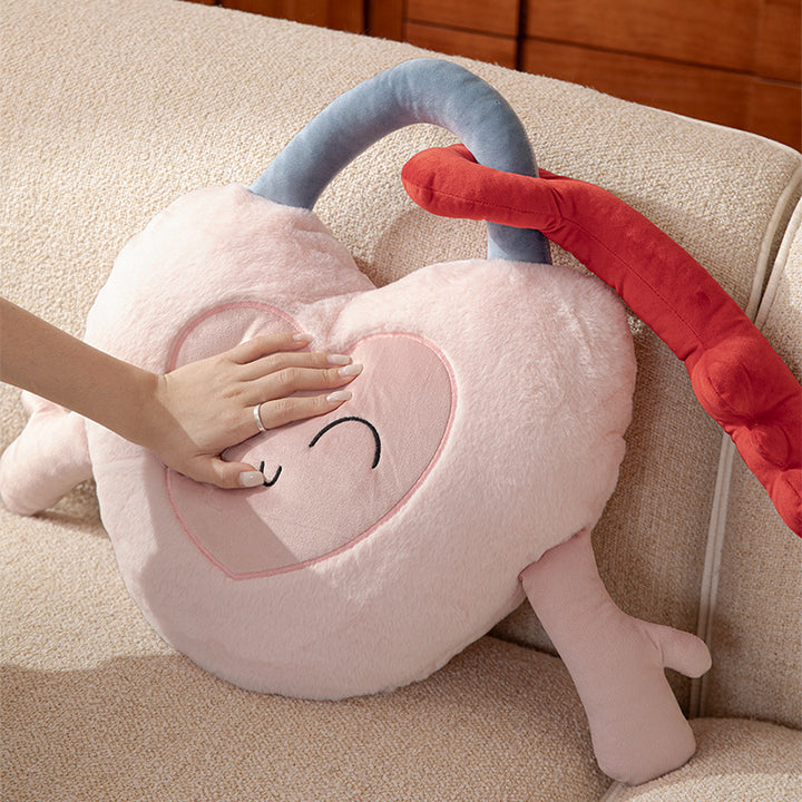 Plush heart cuddle pillow with sewn-on key motif and cute embroidered face Kalsten