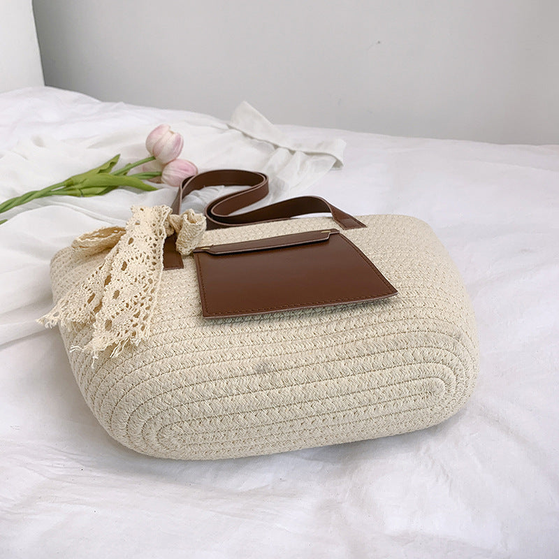 Stylish Woven Tote Bag with Pocket